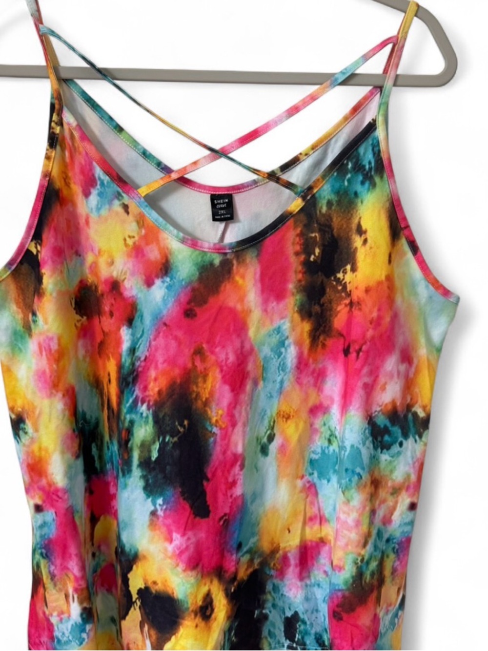 SHEIN Multicolor Tie-Dye Crisscross Strappy Tank Top